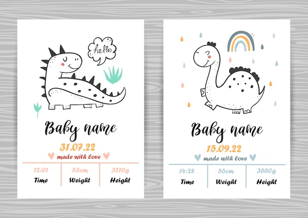 Baby shower invitation templates with cute hand drawn dinosaurs