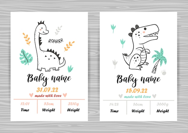 Baby shower invitation templates with cute hand drawn dinosaurs