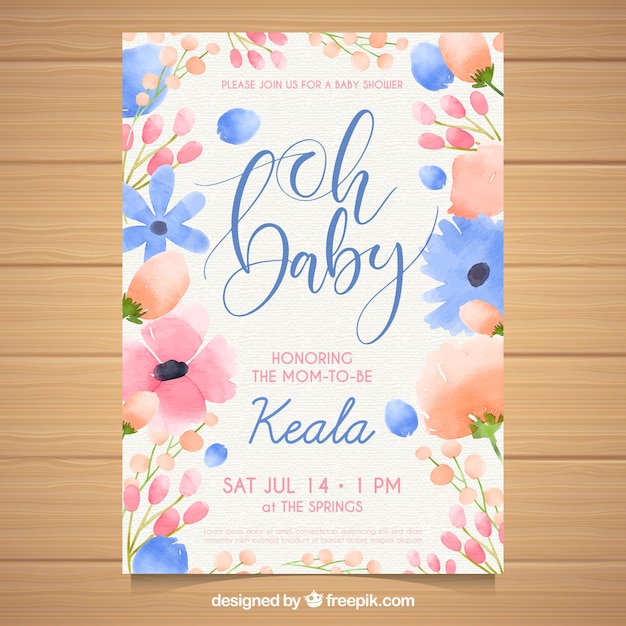 Baby shower invitation in watercolor style