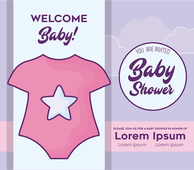 baby shower invitation with baby clothes icon, colorful design. vector illustration