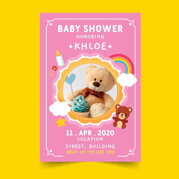 Baby shower invitation with teddybear