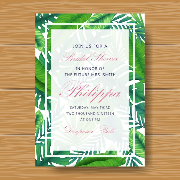 Baby shower invitation with tropical leaves