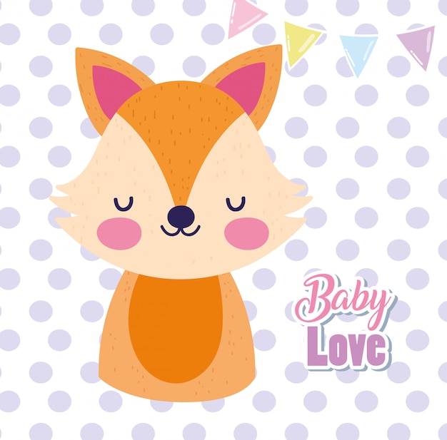 Vector baby shower love cute fox cartoon polka dots greeting card