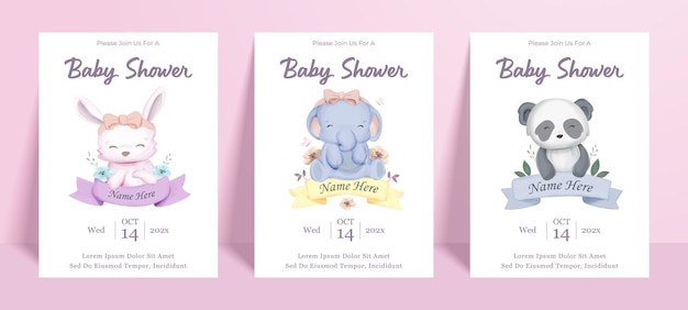 Baby Shower Poster Banner Template With Baby Animal Character