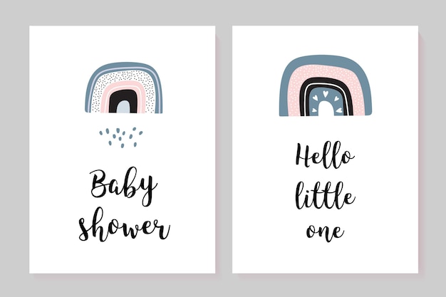 Baby shower posters set Vector invitation with cute illustrations