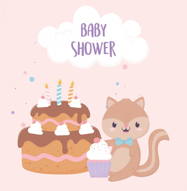 Baby shower squirrel cake and cupcake card decoration