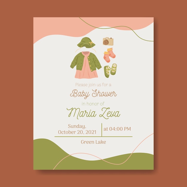 Baby shower template invitation for baby girl with earth tone warm colors