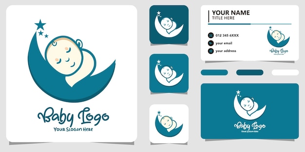 Baby sleep logo with line art and business card