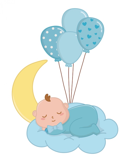 Baby sleeping over a cloud illustration