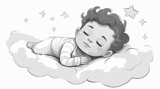 Vector a baby sleeping on a cloud with stars in the background