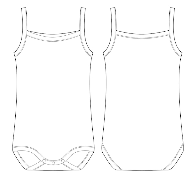 Baby sleeveless tank top body technical sketch. Children bodysuit.