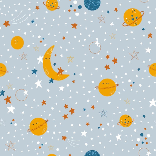 Baby space seamless pattern