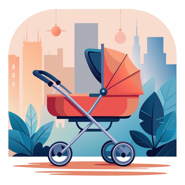 Vector baby stroller no background vector illustration flat 2