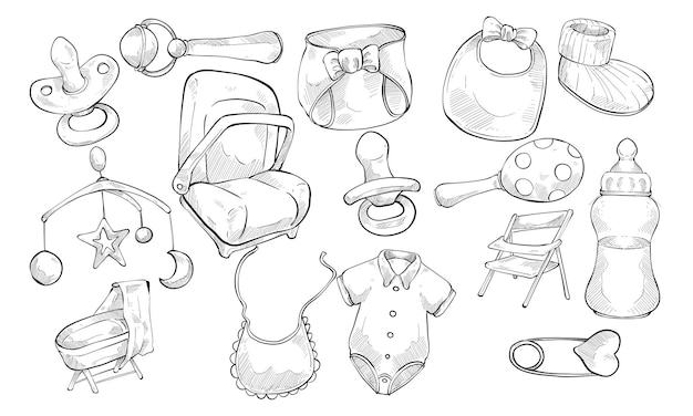 Vector baby stuff handdrawn collection