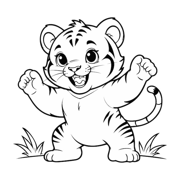 Baby tiger standing line art vector illustration