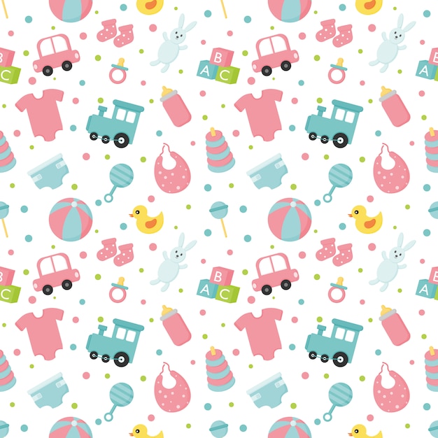 baby toys and clothes seamless pattern. newborn Illustration.