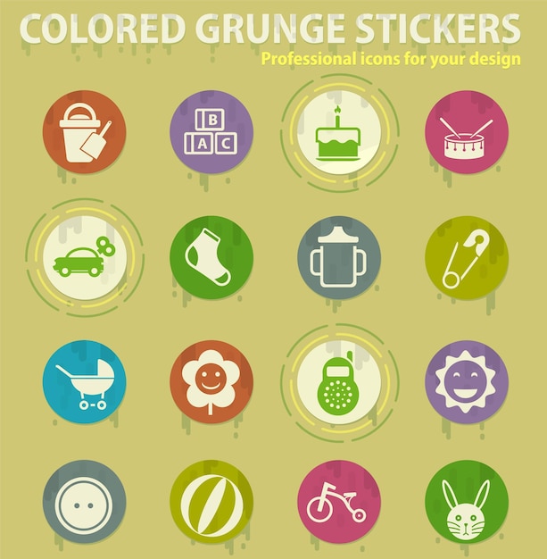 Baby toys colored grunge icons