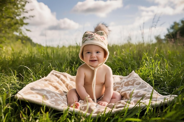 Vector a baby wearing a hat that says baby on it