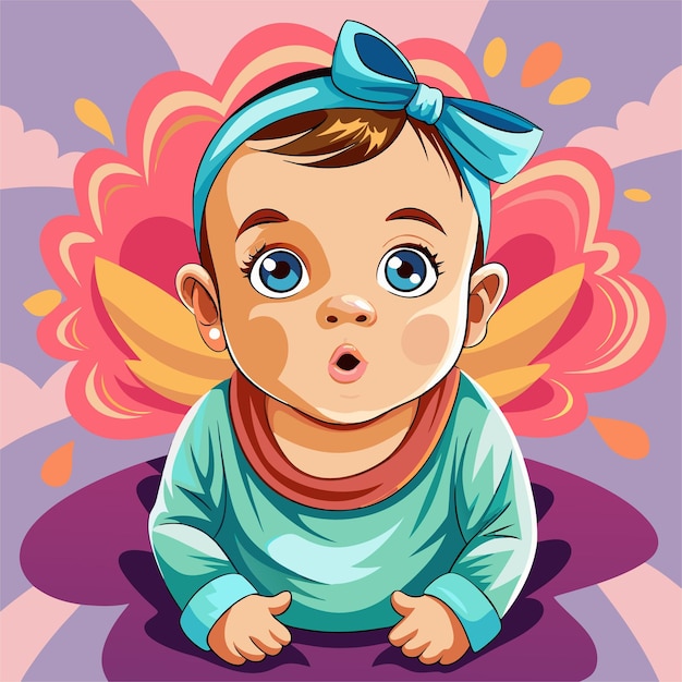 Vector a baby with a blue bow on her head