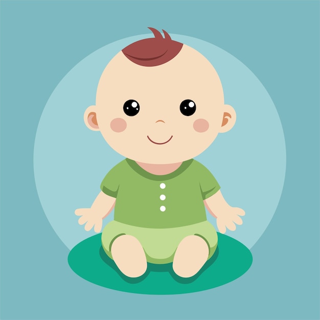 Vector a baby with a green shirt on sitting on a blue mat