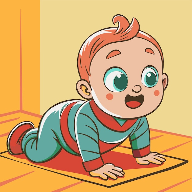 Vector a baby with a red and blue outfit on on on in a yellow background