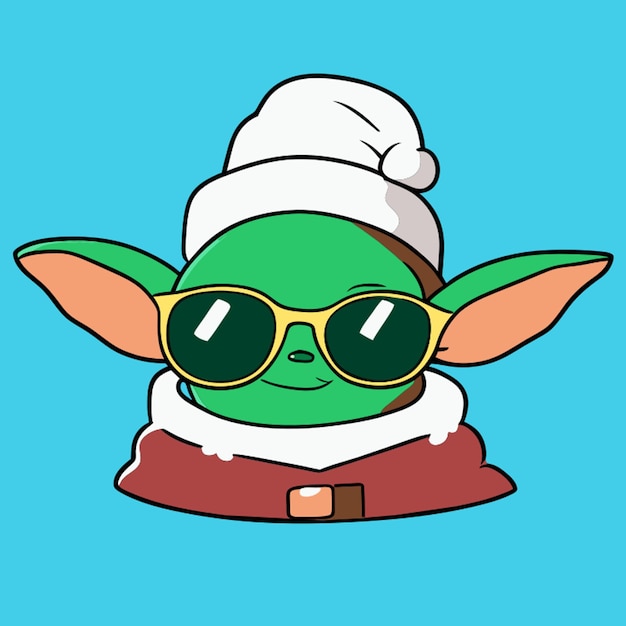 Vector baby yoda wearing green sunglasses vector illustration cartoon