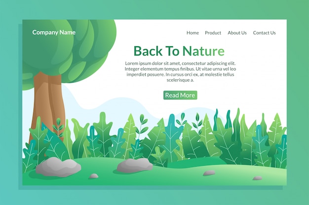 Back to nature concept for landing page template with colorful nature illustration