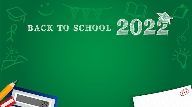 Back to School 2022 banner concept Class blackboard and chalk handdrawn style typography Isolated