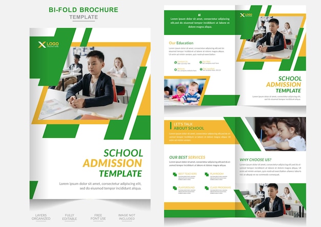 Back to school admission education bifold brochure template design or abstract admission brochure