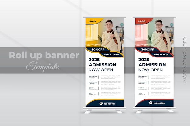 Back to school admission roll up banner design template