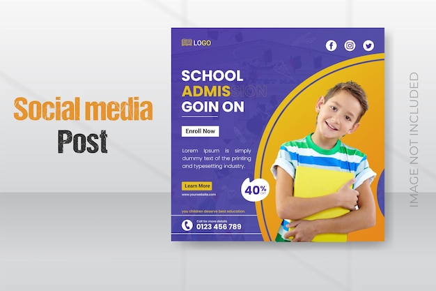 Back to school admission on social media post and instagram banner template