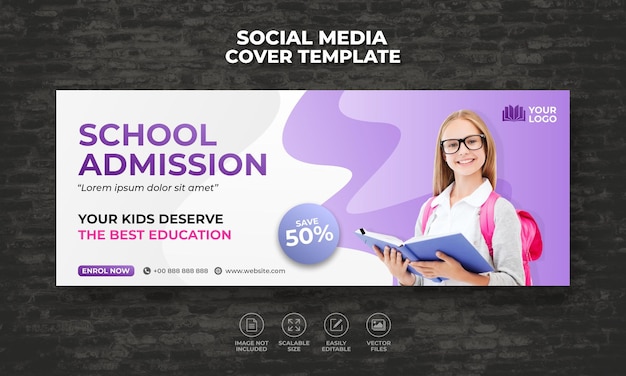 BACK TO SCHOOL ADMISSION SOCIAL MEDIA WEB BANNER FOR FACEBOOK COVER TIMELINE BANNER TEMPLATE DESIGN