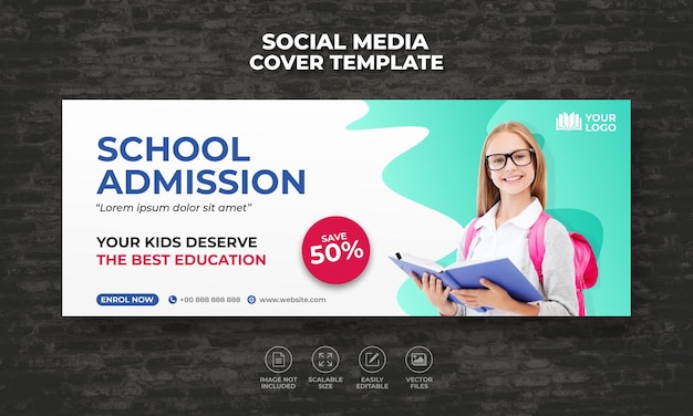 BACK TO SCHOOL ADMISSION SOCIAL MEDIA WEB BANNER FLYER FOR FACEBOOK COVER TIMELINE BANNER TEMPLATE DESIGN