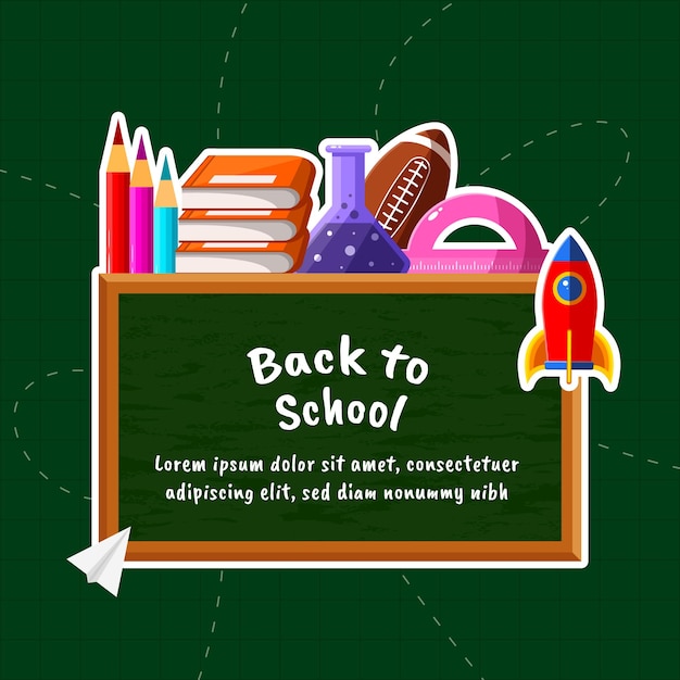 back to school background concept with chalkboard and school supplies illustration