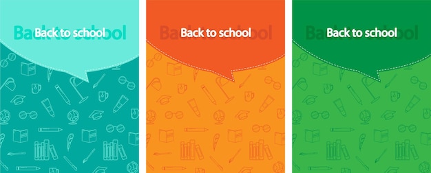 Back to School background Set of education banners Green orange and blue vector illustration