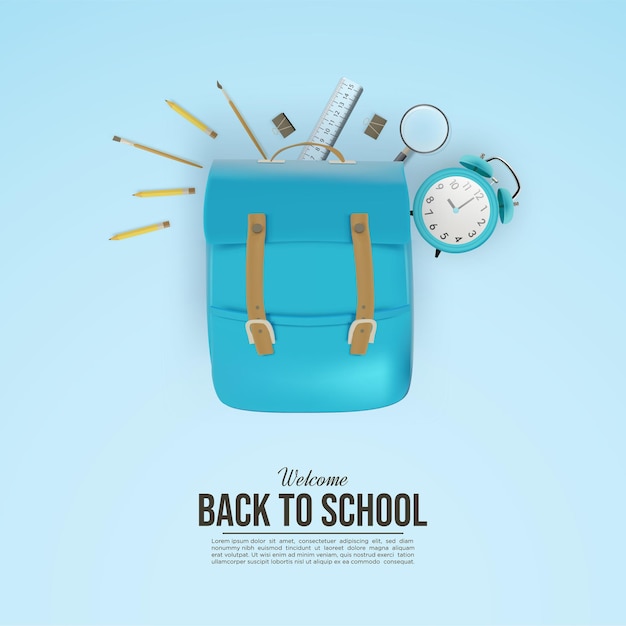 Back to school background with 3d childrens bags