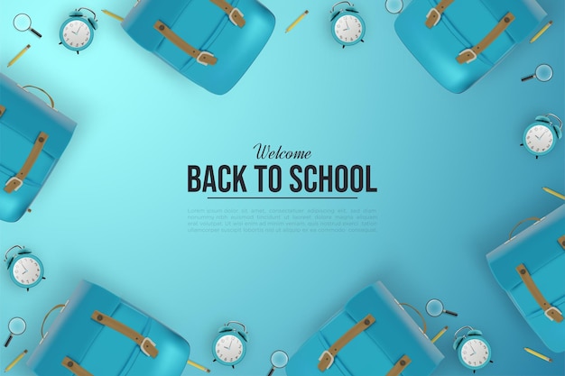 Back to school background with 3d school bag illustration