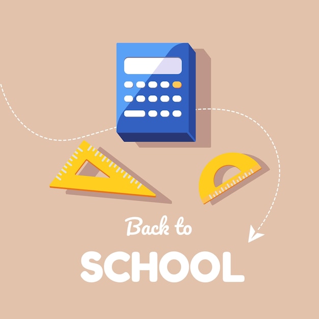 Back to school background with calculator with ruler and protractor