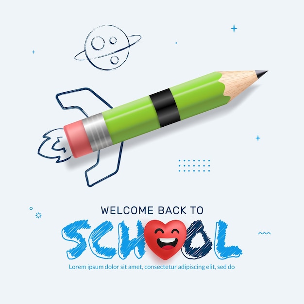 Back to School background with Green pencil rocket launching to space Online learning and Web page template Digital Education concept