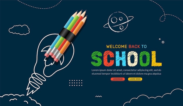 Back to School background with light bulb and rocket pencil launching to space Online learning