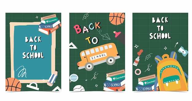 Vector back to school background with stationery for a4 vertical design