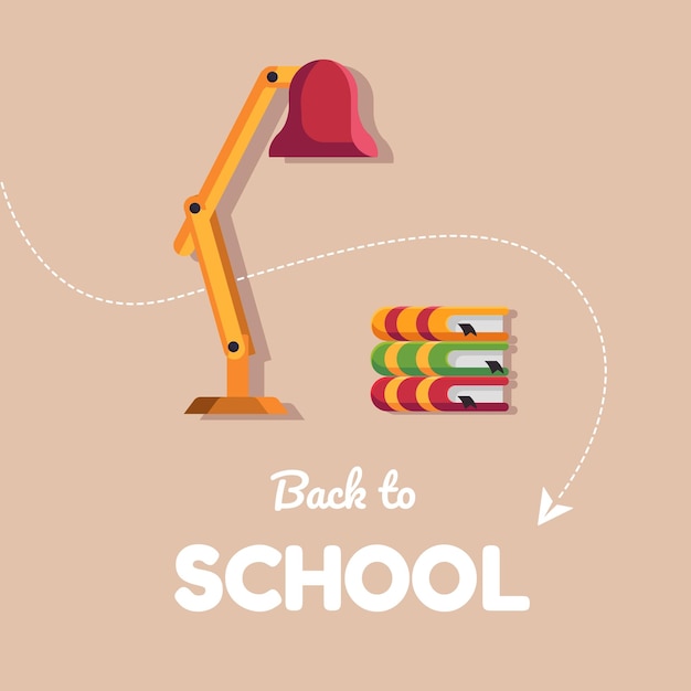 Back to school background with table lamp and books. Back to school banner flyer template.