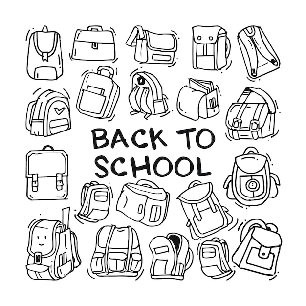 Back to school. Bag doodles hand drawn set