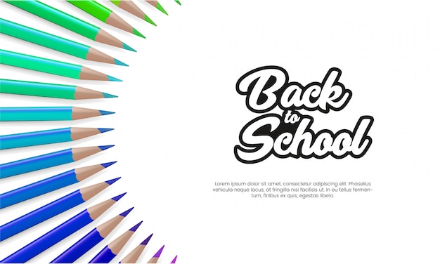 Back to School Banner template with realistic colored pencil