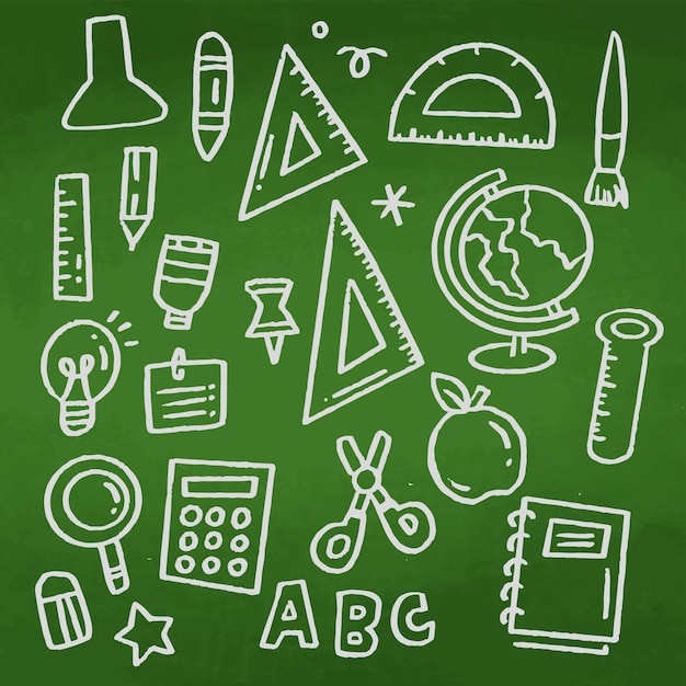 Back to School banner with hand drawn line art icons of education