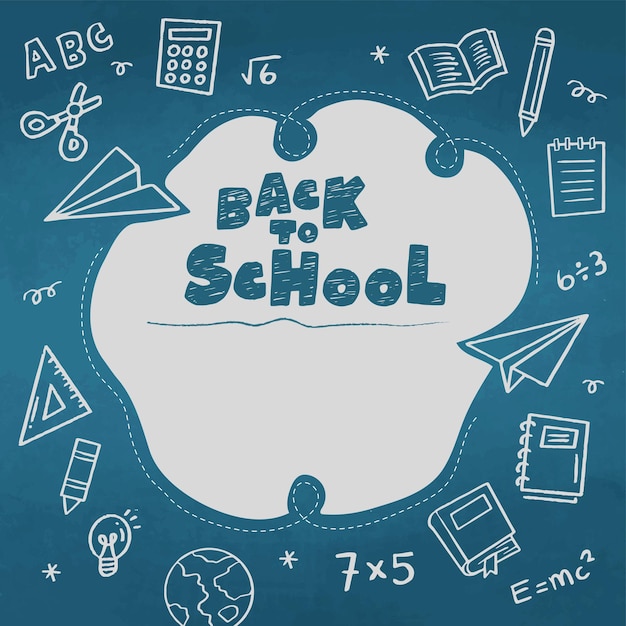 Back to School banner with hand drawn line art icons of education