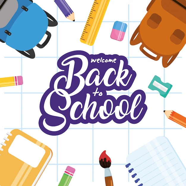 Back to school banner with set supplies