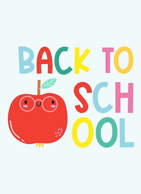 Back to school card kawaii cute cartoon character for kids Vector illustration