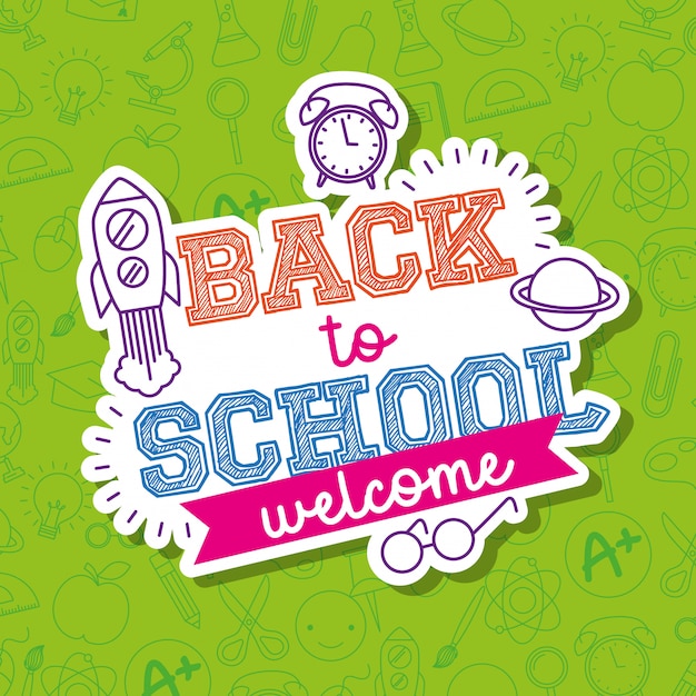 Back to school card with cartoons