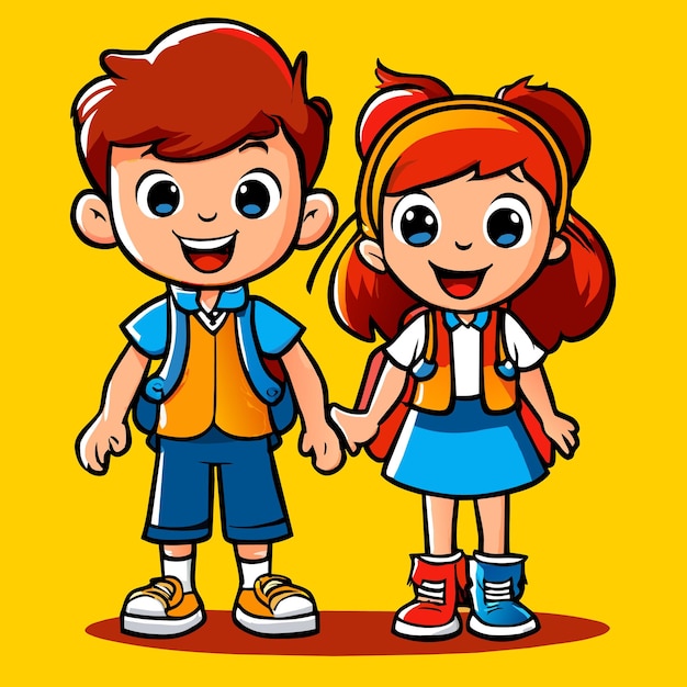 Back to School Cartoon Bliss Cute Teen Couple Vector